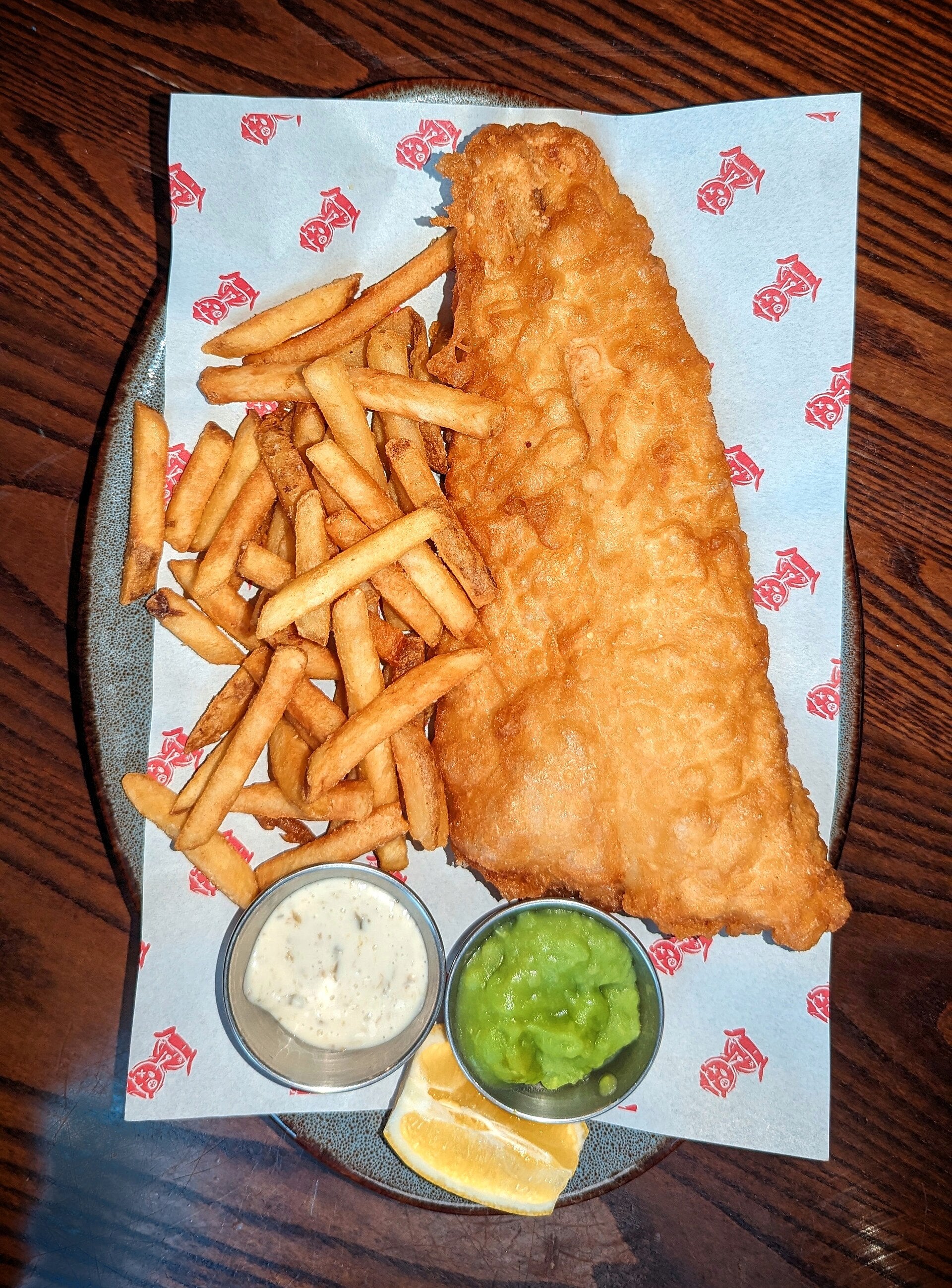Beer battered cod and chips