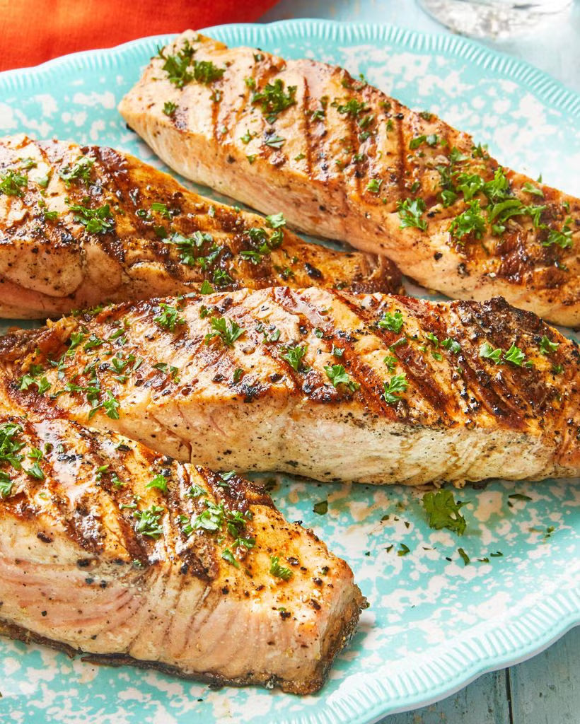 Grilled salmon with herb butter